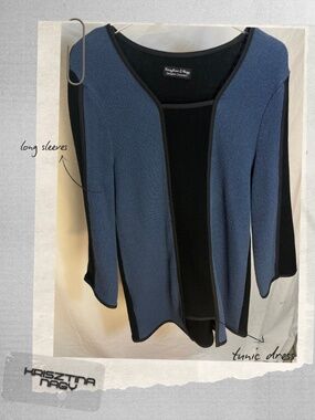 Krisztina Nagy Designer Collection Textured Knit Tunic Sweater Blue Black Medium